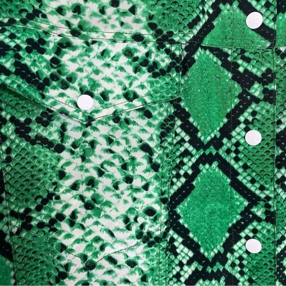 Sandro Paris Couleuvre Python Silk Blouse Green Snap-Front — Small - Picture 4 of 11